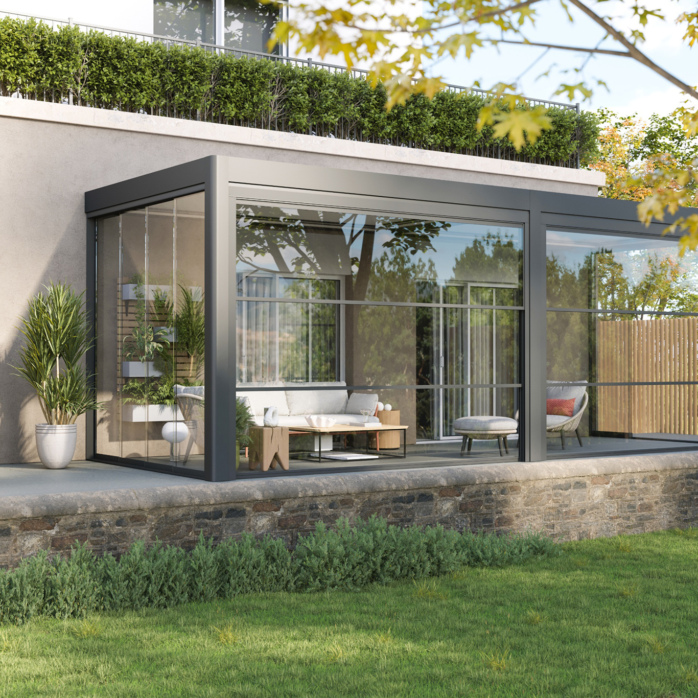 Elegant glass veranda system for terraces
